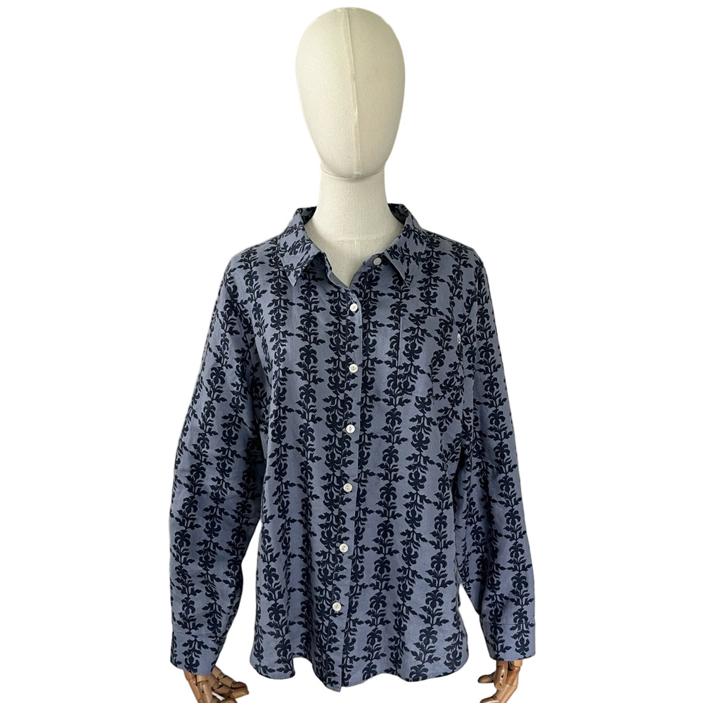 Spartina 449 Callie Linen Bellinger Thistle Denim Blue Floral Button Down Size L - Picture 2 of 11